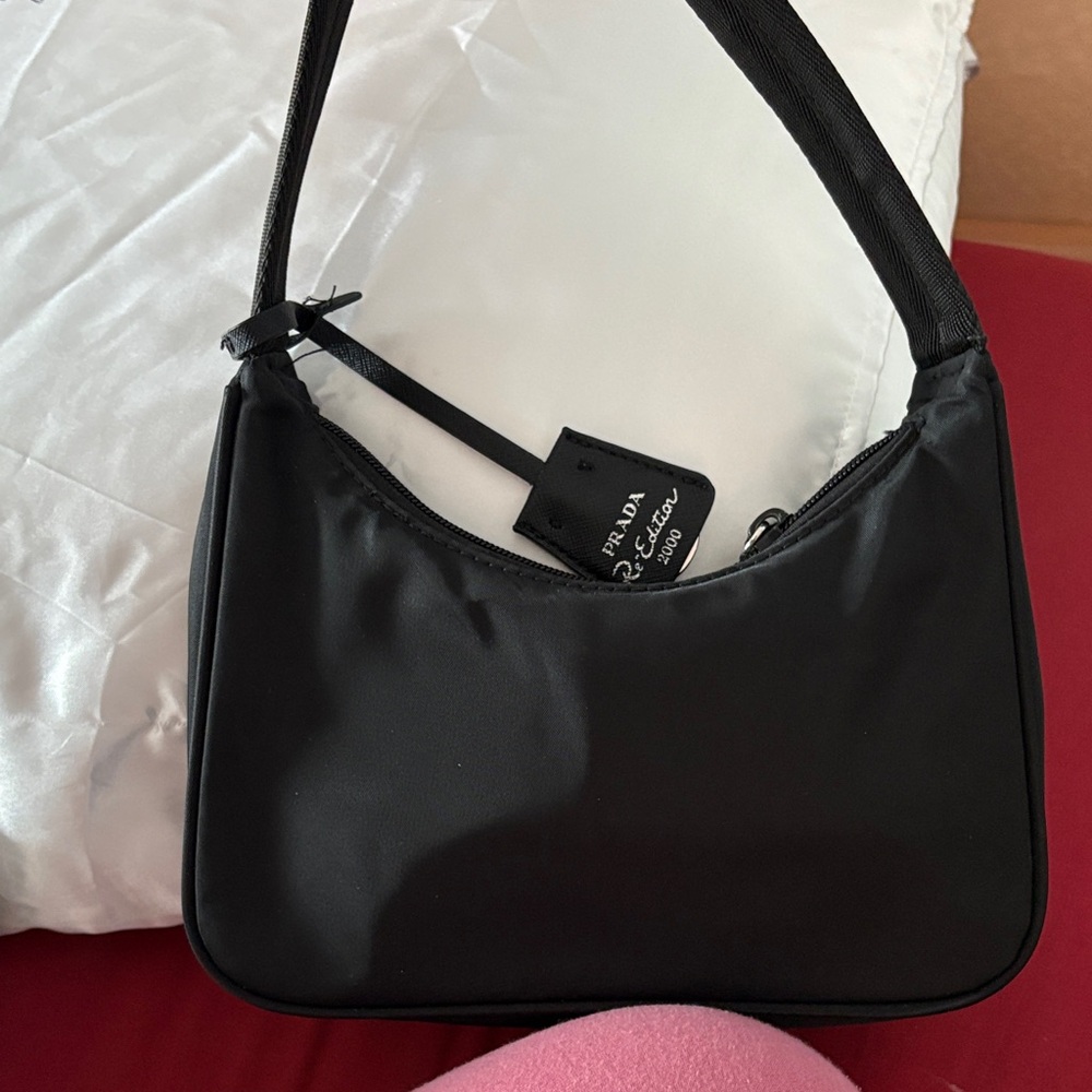 Prada Black Nylon Shoulder Bag with Triangle Logo - Picture 3 of 5